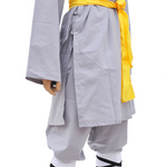 Authentic Gray Cotton Shaolin Kung Fu Monk Uniform with Yellow Sash