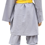 Authentic Gray Cotton Shaolin Kung Fu Monk Uniform with Yellow Sash